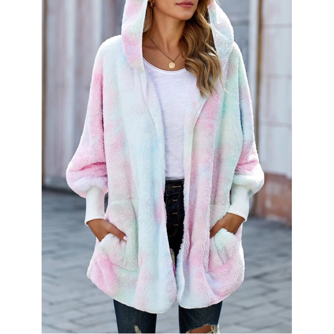 Casual colorful sherpa hooded coat