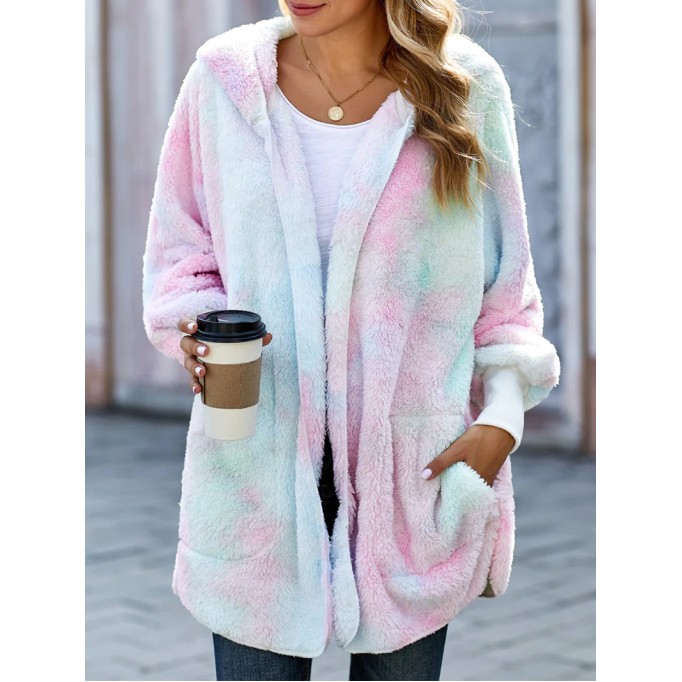 Casual colorful sherpa hooded coat